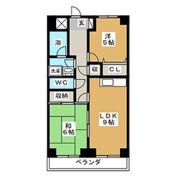 ヒルズM1 2LDKの間取図画像