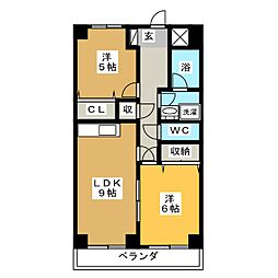 ヒルズM1 2LDKの間取図画像