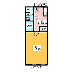 ラ・ベルクール 1Kの間取図画像
