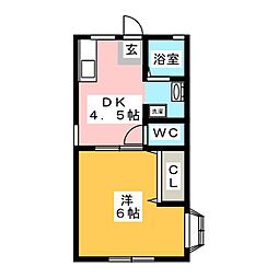 スリーゼ・ヤナセ2 1DKの間取図画像
