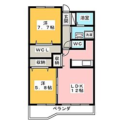 ヴィラクレセントB 2LDKの間取図画像