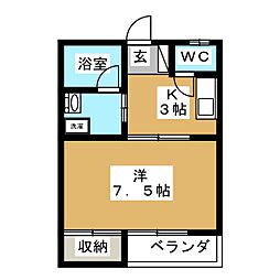 メモリアルハイツB棟 1Kの間取図画像