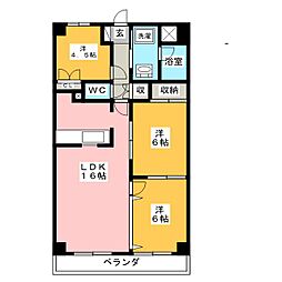 レジデンスYANAZE 3LDKの間取図画像