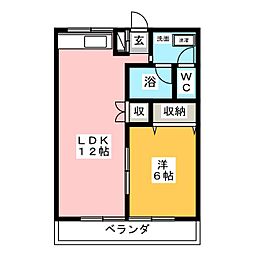 赤城ハイツＢ 1階1LDKの間取り