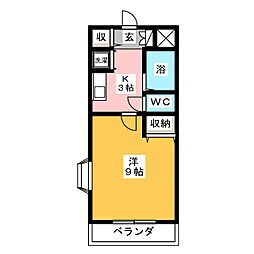エコーハイツ 3階1Kの間取り