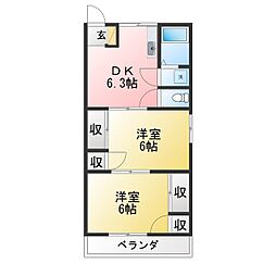 第5ロイヤル大嶋 2DKの間取図画像