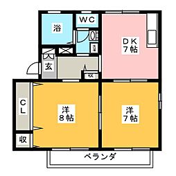 パインビューC 2DKの間取図画像