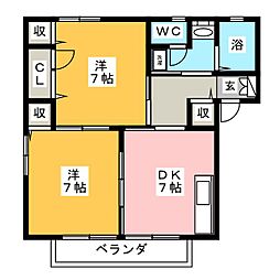 パインビューB 2DKの間取図画像