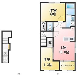 前橋市朝倉町アパート 2LDKの間取図画像