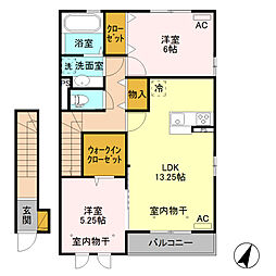 カーサカメリア 2階2LDKの間取り
