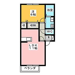 パルクヴェール2 1LDKの間取図画像