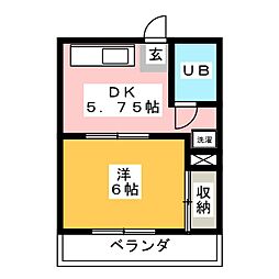 鶴見町パークハイツ 1DKの間取図画像