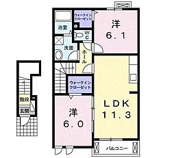 プラシード 2LDKの間取図画像