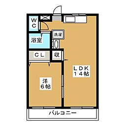 サン・ヒルズＢ 2階1LDKの間取り