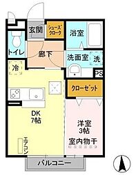 さざんかB 1階1DKの間取り