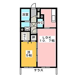 エメラルドグリーン 1階1LDKの間取り