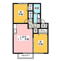 ドルチェ　ヴィータC 1階2LDKの間取り