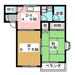ミラハイツC 2DKの間取図画像