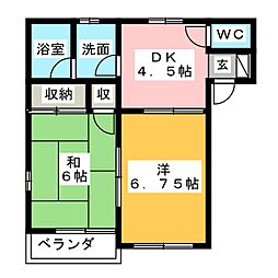 ミラハイツC 2DKの間取図画像