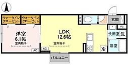 ユイエーム伊勢崎 1LDKの間取図画像