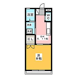 三和伊勢崎1 1DKの間取図画像