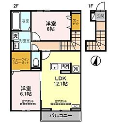 伊勢崎市曲沢町アパート 2LDKの間取図画像