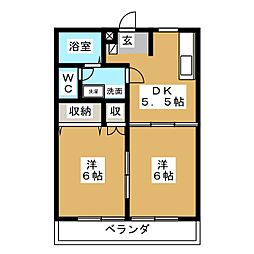 アップルハイツ 2DKの間取図画像