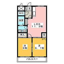 フォレスト粕川A 2LDKの間取図画像