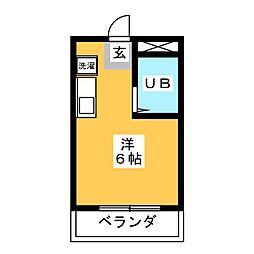 ビバリーヒルズC棟 ワンルームの間取図画像