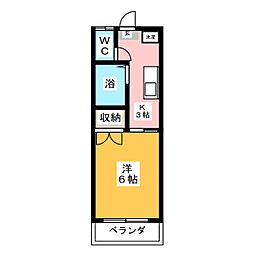 ペーパームーン 1Kの間取図画像