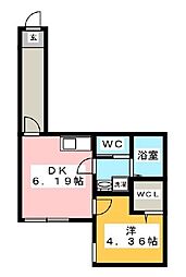 オーパスワン 1階1DKの間取り