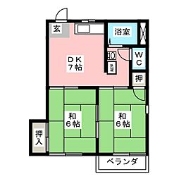 コーポ宮田B 2DKの間取図画像