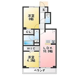 アジュールu 2LDKの間取図画像