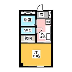 ハイツ一の森 1階1Kの間取り
