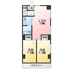 グランジュ城山 4階2LDKの間取り