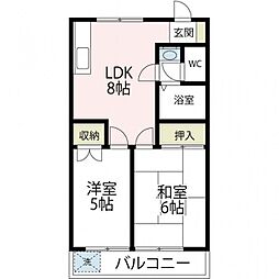 グリーンライフ奥津 2DKの間取図画像