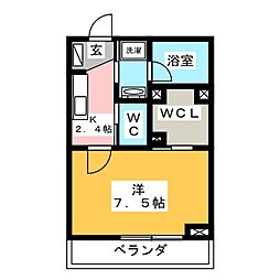 セントホルン 1Kの間取図画像