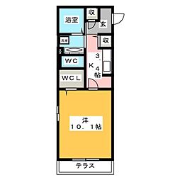 オーキッド-ヒル 1Kの間取図画像
