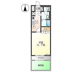 グランディール 1Kの間取図画像