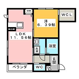 花布亜 1LDKの間取図画像