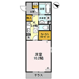 オーキッド-ヒル 1Kの間取図画像