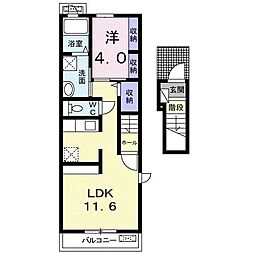 フラワーオブライフ 1LDKの間取図画像