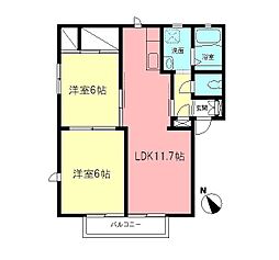 ルミエール蛍田A 2LDKの間取図画像