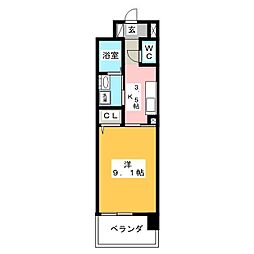 エクレセンス新富 1Kの間取図画像