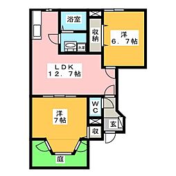 カーサ・ソレアードC 2LDKの間取図画像