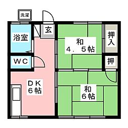 高原アパート 2DKの間取図画像