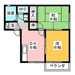 コーポかりがわ 2DKの間取図画像