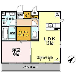オークスアレイ相模原中央 2階1LDKの間取り