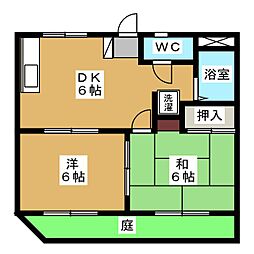 アザレアガーデンA 1階2DKの間取り