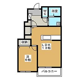 ニューリバーハウス 1階1LDKの間取り